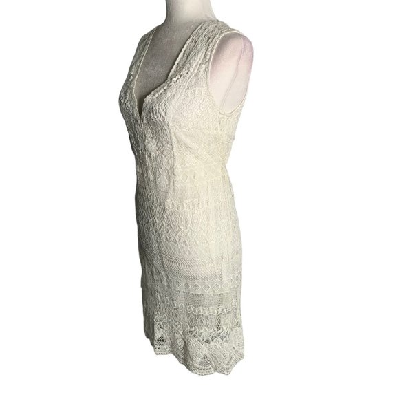 Hale Bob Crochet Lace Silk Dress S White Sleeveless V Neck Lined Knee Length - Picture 3 of 6